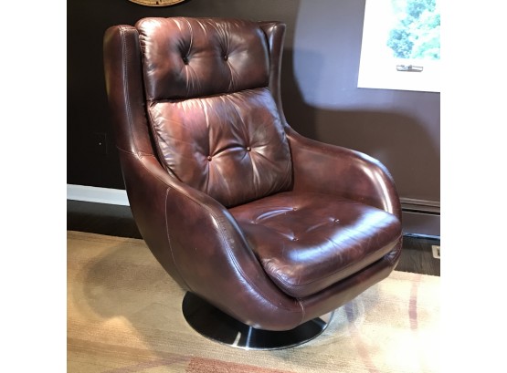 Beautiful MCM / Modern Style Leather Swivel Chair With Chrome Base - Paid $3,850 - GREAT LOOK ! - 1 OF 2