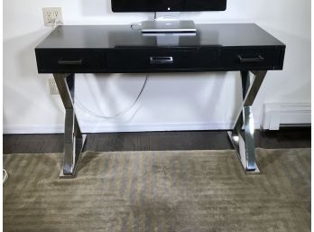Handsome Chrome X FORM Desk With Black Top - Top Has Three Drawers - GREAT DESK - GREAT CONDITION !