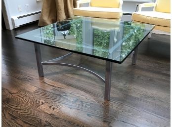 Stunning Cocktail / Coffee Table With 3/4 Inch Glass Top Brushed Metal Base HIGH END LOOK - Top Quality