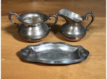 Three Pieces Vintage STERLING SILVER Pin Tray / Dish &  Charles Whiting Cream & Sugar 9.29 Troy Ounces