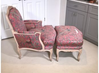 Very Nice Vintage French Style Bergere Chair & Ottoman GOOD BONES Ready To Reupholster - Nice Frames !