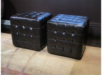 Two Fabulous SAFAVIEH Button Tufted Black Leather Ottomans - Retail Is $398 EACH - Not For The Pair EACH !