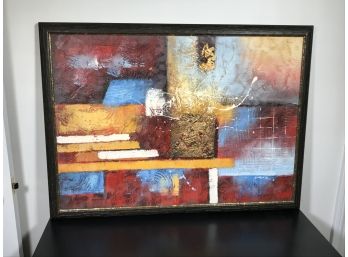 Fantastic Framed Modern Oil On Canvas BOLD Colors - Gold Leaf VERY COOL Piece - Hang Either Way !