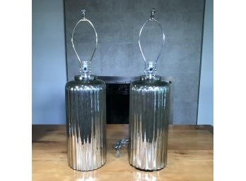 Fabulous Pair VERY Large Mercury Glass Cylindrical Lamps With Black Silk Shades Paid $1,250 For The Pair