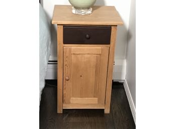 Antique English Pine End Table / Night Stand  One Drawer / One Door - Very Nice Piece - Antique Scrubbed Pine