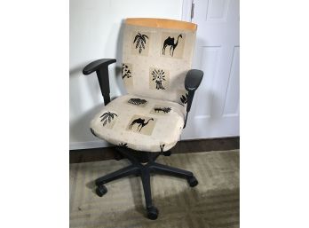 Very Nice & Clean Office / Computer Chair - Animal Print Fabric With Wood Top - NICE CHAIR !