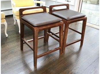 Two VERY Good Looking Modern / MCM Style Kitchen / Bar Stools - With Cushions  Easily Recoverable
