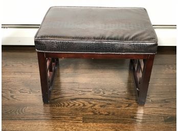 Unusual Chinese Chippendale Style Bench / Vanity Seat With Faux Alligator Seat - Very Nice Piece