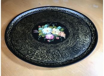 Large All Hand Painted Toleware Tray - Gold Leaf With Floral Design VERY Pretty Tray - NICE TRAY !