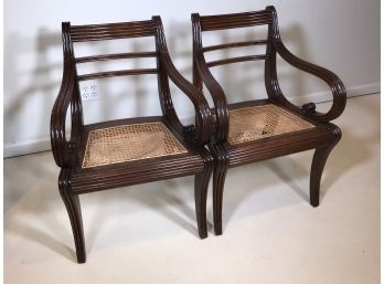 Two Fabulous Solid Mahogany Armchairs - Both Need Recaning - VERY Solid VERY Well Made - HIGH QUALITY
