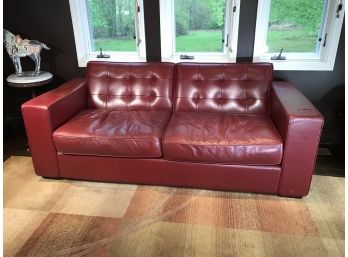 Amazing MCM / Modern Style Leather Sofa - Fantastic Burgundy Color - Made In Italy - Nice Condition