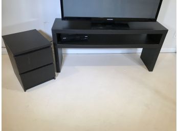 Black TV / Console / TV Stand - Two Drawer Stand - Two Pieces For ONE BID  - Both Good Condition !