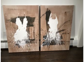 Two Wonderful Acrylic On Canvas Paintings - Abstract Modern - No Frames - Looks BETTER With No Frames !
