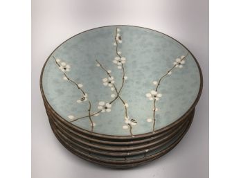 Authentic Japanese Stoneware. Set Of Six 9' Plates With Willow / Blossom Design