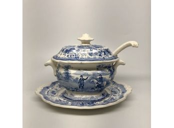 1800s Transferware Plate And Gravy Bowl Pottery Set By T. Heath Burslem, England