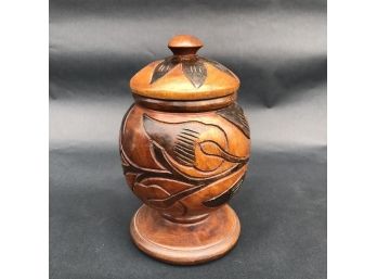 Made In Haiti Wooden Hand Carved Trinket Pot / Bowl And Lid