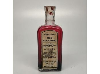 Vintage GRAND UNION TEA CO. Red Food Coloring Bottle. Brooklyn, NY