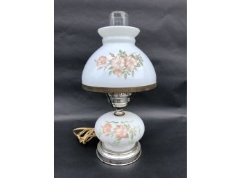 Vintage Glass Table Lamp With Floral Design