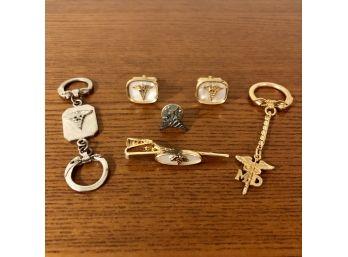 Vintage Caduceus / Medical Jewelry, Pins And Keychains (lot Of 6 Items)