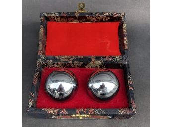 Vintage Chinese Shouxing Iron Baoding Balls In Beautiful Case W/ Direction Booklet