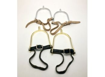 Authentic US Army Cavalry Spurs And Leather Straps. 2nd Cavalry Regiment. Two Pairs - Gold And Silver.