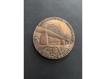 Antique Brass Coin / Medal Commemorating Middletown-Portland (Arrigoni) Bridge Opening In 1938