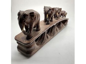 Beautiful Wooden Carving Of Elephants Marching  (believed To Be From KENYA)