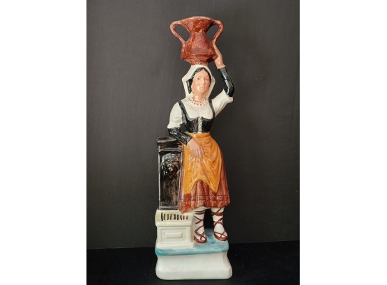 Vintage Hand Painted Ceramic Figural Italian Woman With Wine Jug Decanter Bottle