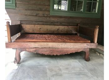 Incredible Hand Carved Teak Day Bed With Mattress And Canopy From Indonesia