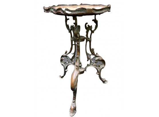 Ornate Victorian Bronze Plant Stand With Marble Top 30x20