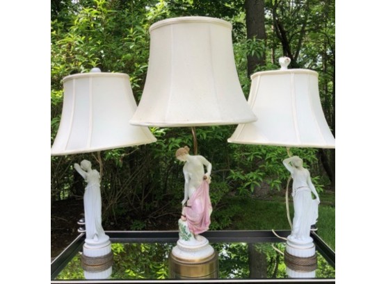 Trio Of Ceramic Antique Figural Lamps