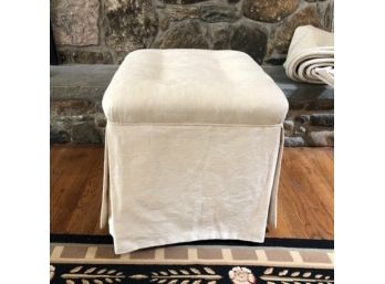 White On White Damask Skirted  And Tufted Ottoman - 20'