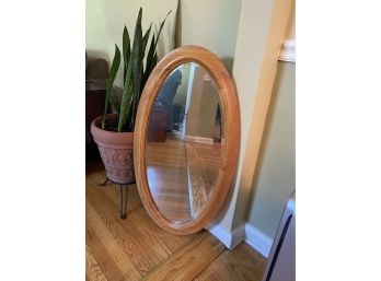 Oval Oak Framed Beveled Mirror - 'B'