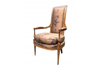 Antique Fauteuil With High Slender Back - Silk Botanical Fabric