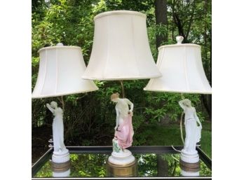 Trio Of Ceramic Antique Figural Lamps