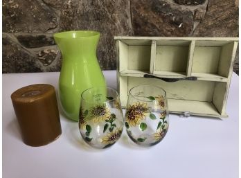 Green Selection With Hand Painted Glasses