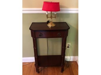 Small Occasional Table With Petite Brass Lamp With Red Shade -'B'