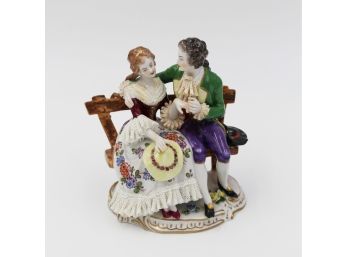 Dresden Lace Porcelain Figurine Of Couple On Bench