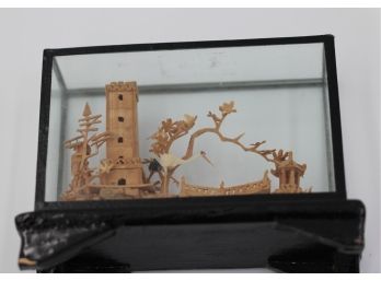 Asian Glass Miniature Picture Box  With Stork