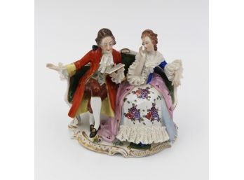 Figurine Couple On Bench  Volkstedt  Porcelain Factory Germany