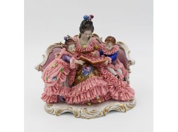 Dresden Porcelain Lace Storytime Figurine Mother With Children