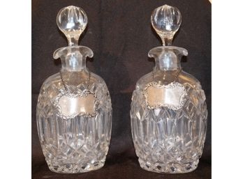 Pair Antique Decanters W/ Sterling Tags