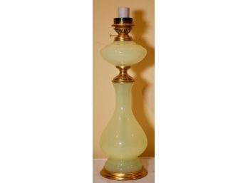 Vaseline Glass Converted Oil Lamp W/Brass Mount