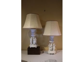 Pair Parian Figural Lamps