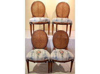 Four Regency-style Double Cane Back Ebonized & Giltwood Side Chairs