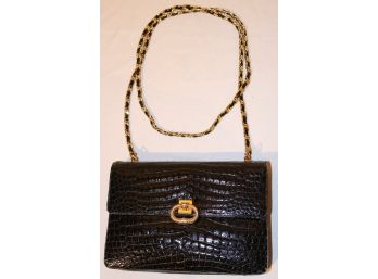 Leather Finesse Clutch Purse With Brass Chain Strap