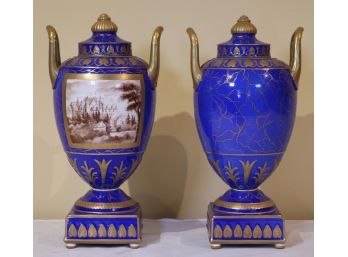 Dresden Hand-Painted Lidded Urns