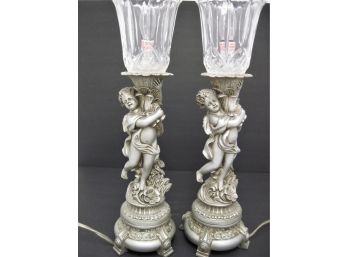 Beautiful Pair Of Vintage Mid Century 1970s Cherub Lamps