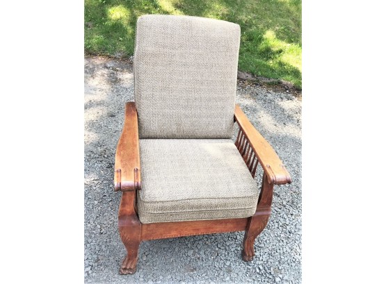 Vintage Oak Large Morris Mission Chair With Carved-Claw-Feet