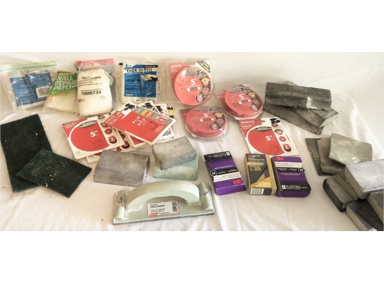 Mixed Lot Of Diablo Sanding Discs,  Sponges, Tack Cloth, Hand Sander, Patches And More